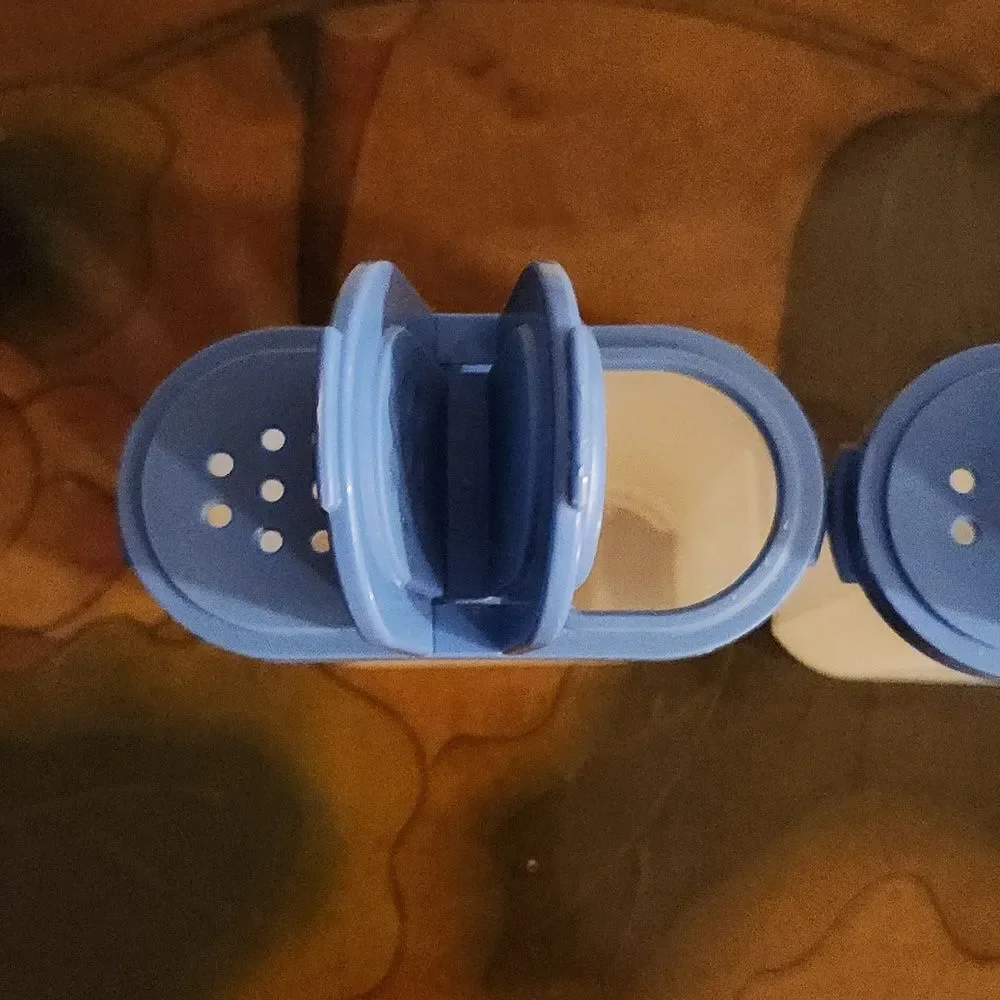 Tupperware Spice Shaker Container Set of 2 Blue Lids